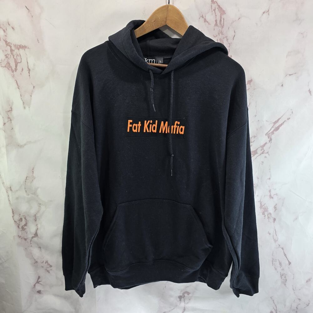 Fat Kid Mafia Hoodie Mens Large Black Sweatshirt Pullover Fleece FKM Orange